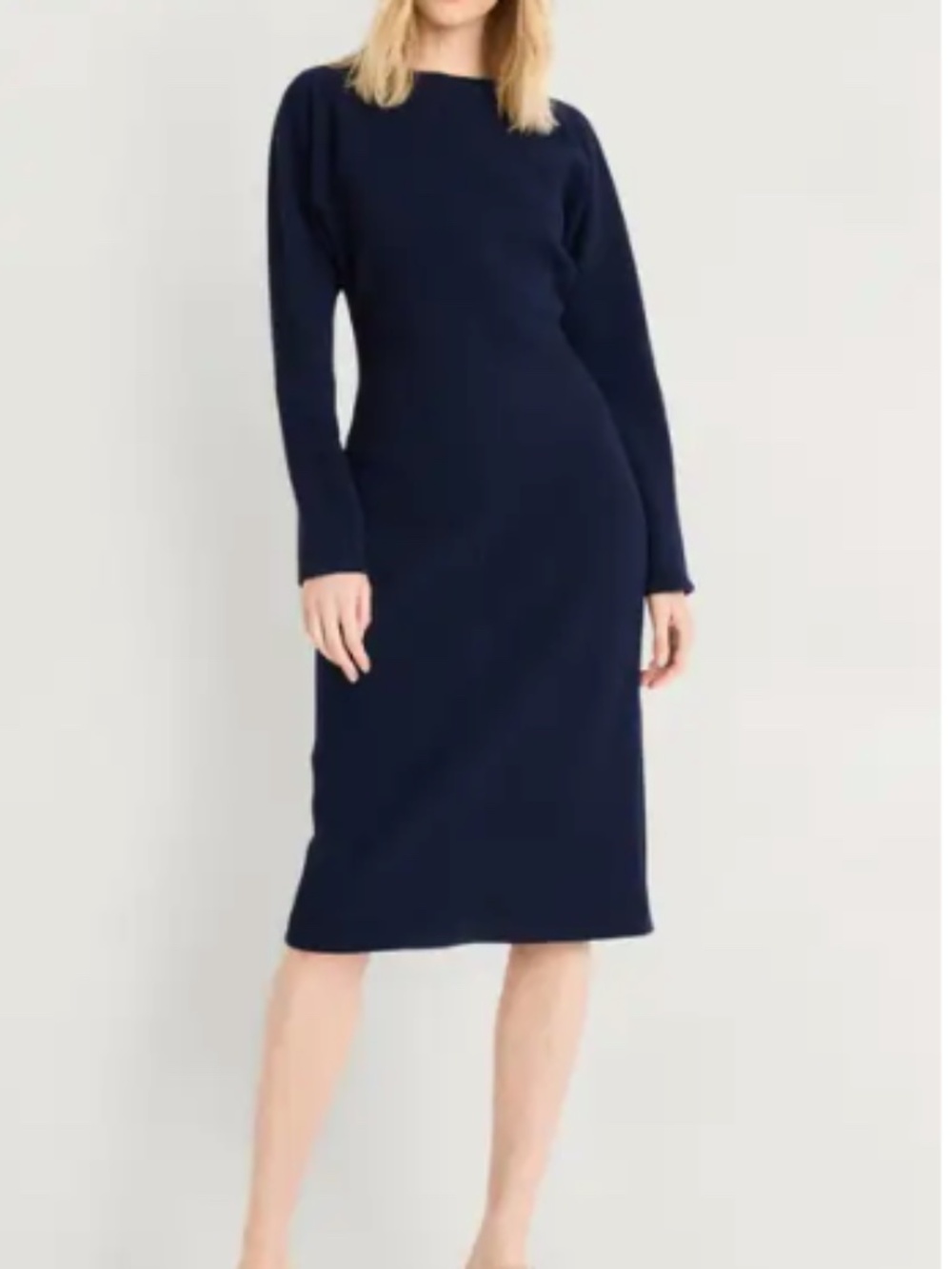 Luxely Long Sleeve Boat Neck Dress in Navy - Size XL